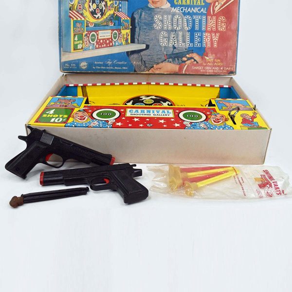 Carnival Shooting Gallery by Ohio Art Tin Wind Up Toy With Guns And Darts/Box