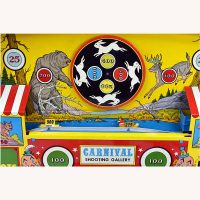 Carnival Shooting Gallery by Ohio Art Tin Wind Up Toy With Guns And DartsBox 4 1