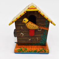 Yone Bird on a Perch Birdhouse Tin Wind Up Toy