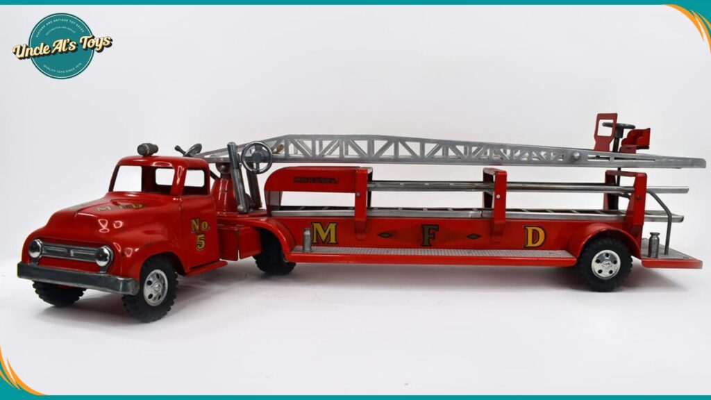 1954 Tonka MFD Aerial Ladder Fire Truck No. 5 - Uncle Als Toys